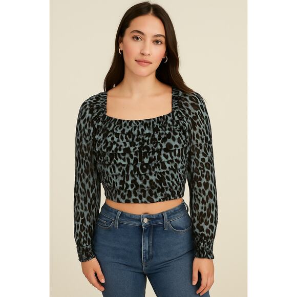 Zara Chiffon Blue Leopard Print Top – Size S - Picture 3 of 6